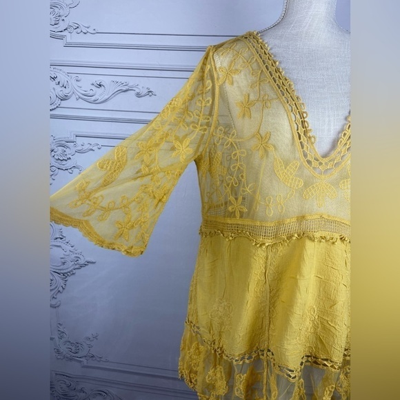 Bohemian Embroidered Floral Lace Sheer Mesh Top Swimsuit Coverup - Picture 8 of 9